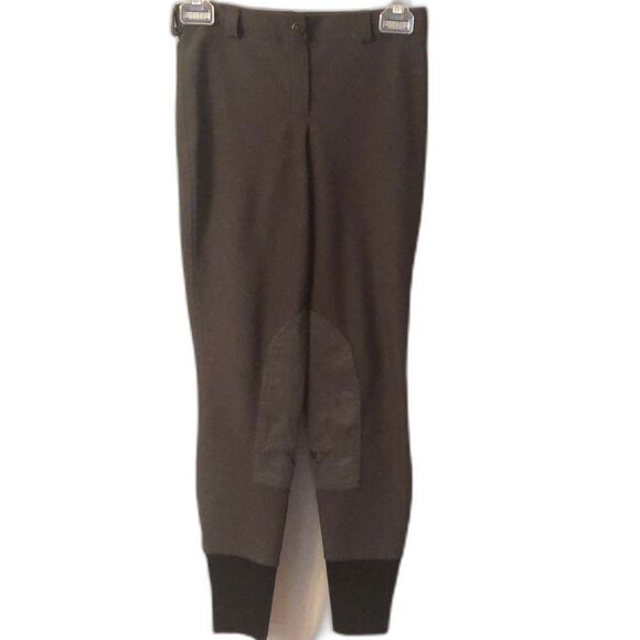 TUFFRIDER LADIES SIZE 26 DARK GREEN RIBBED LOW RISE PULL ON KNEE PATCH BREECH - Picture 1 of 10